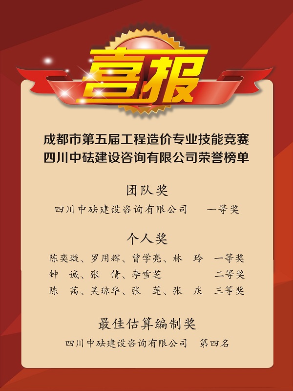 再傳捷報！戮力同心，我司斬獲成都市第五屆工程造價專業(yè)技能競賽多項榮譽(yù)